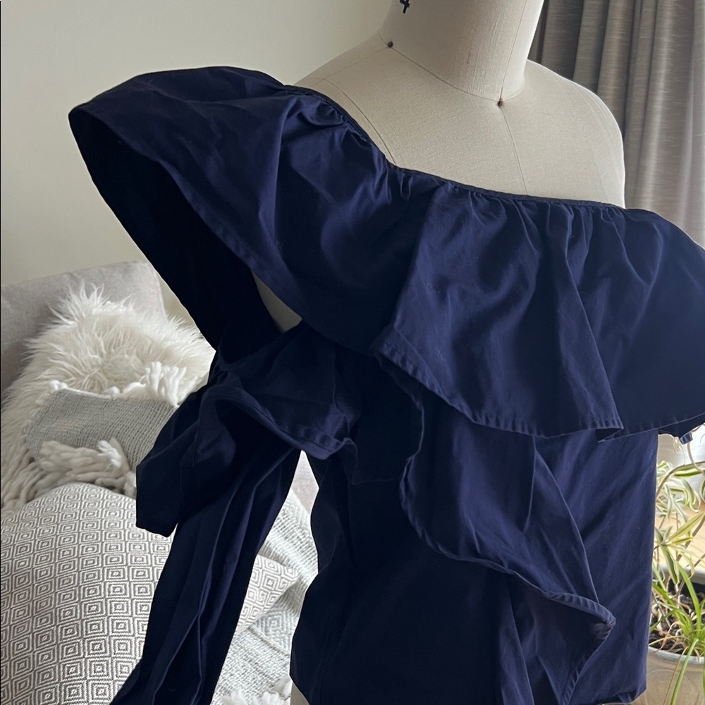 Leith Navy One-Shoulder Ruffle Top - Picture 2 of 5